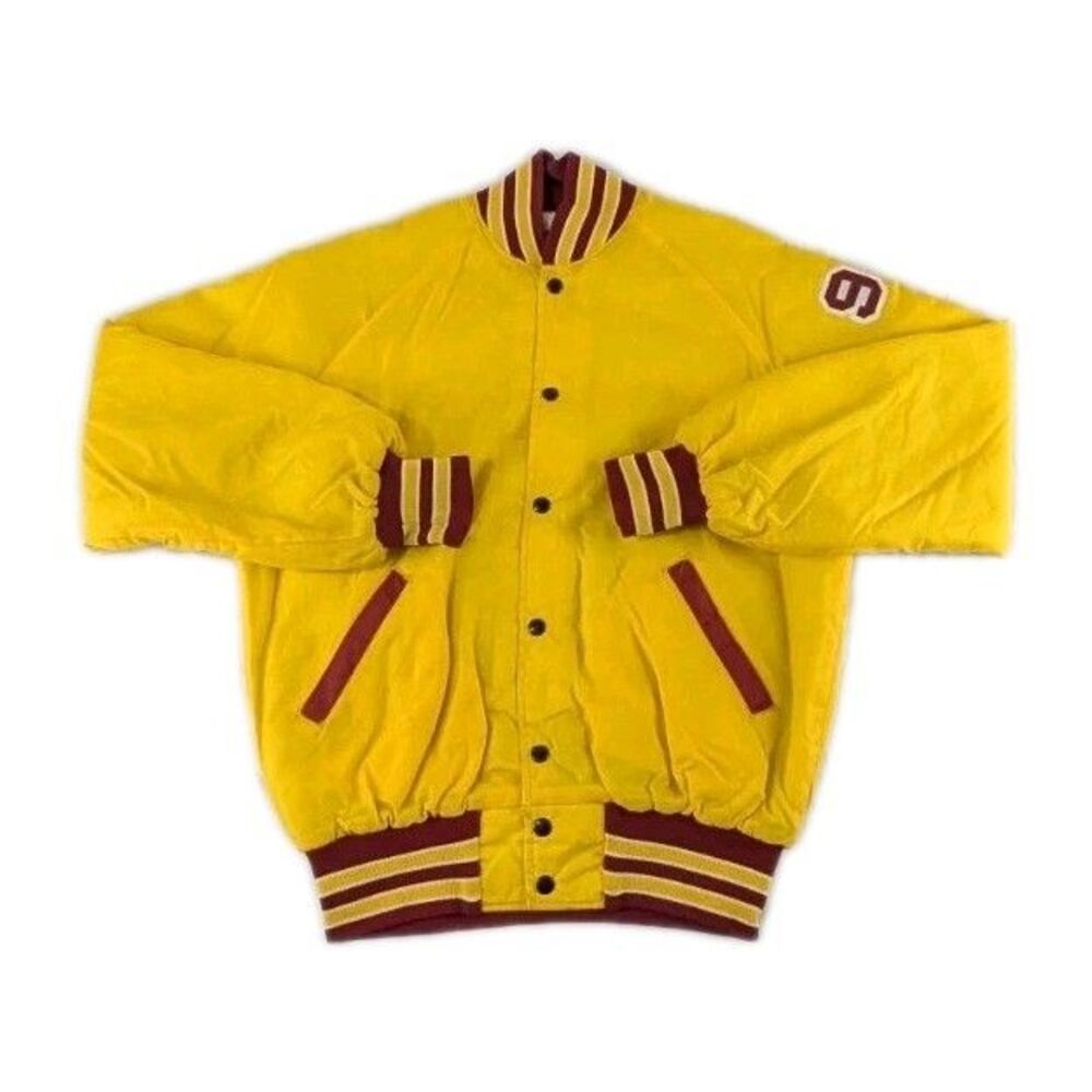 Vintage Neff Basketball Satin Jacket Snap Up Womens M Medium Made In USA Yellow